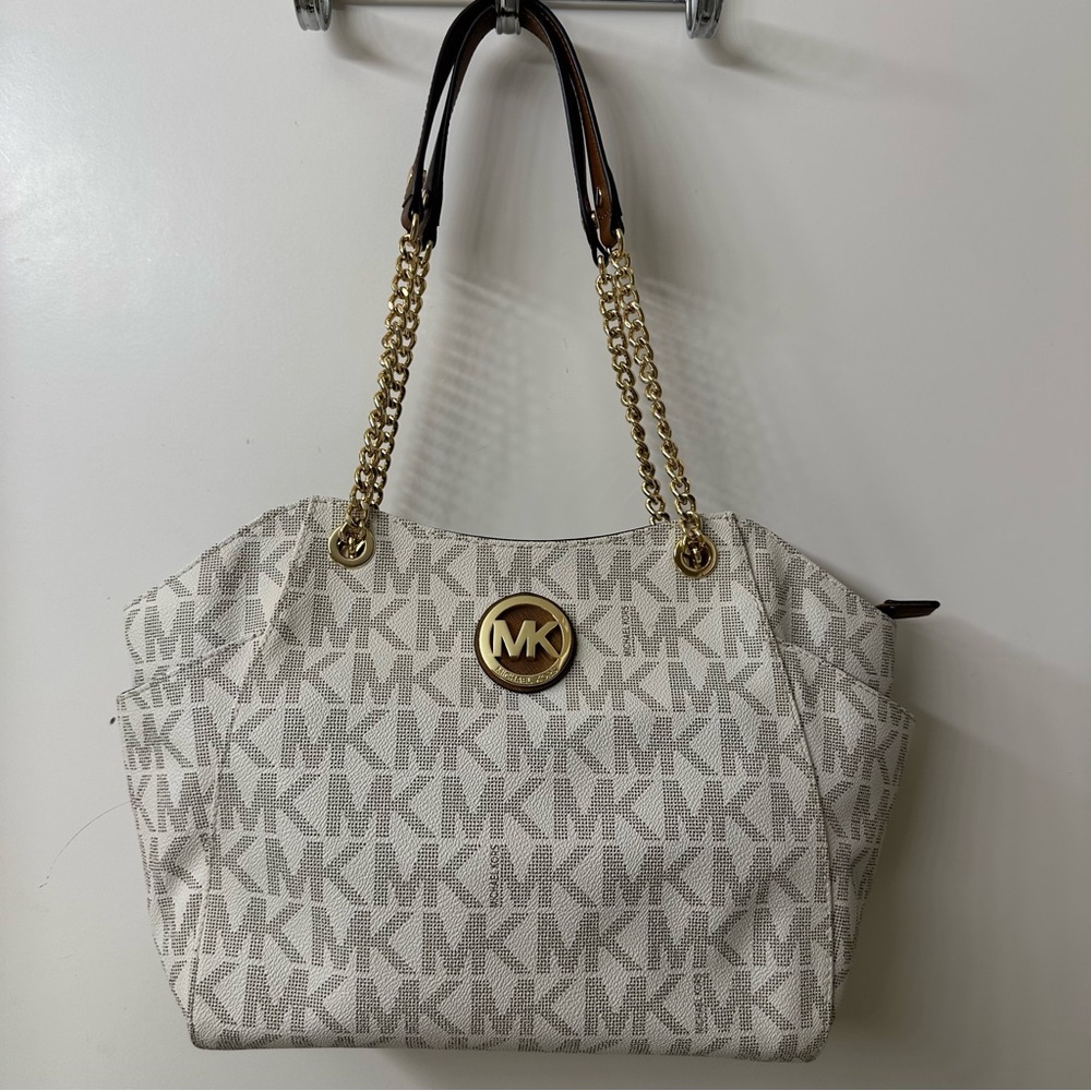 Michael Kors White and Gold Quilted Tote